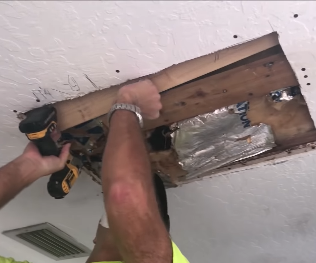 Placing furring strip into ceiling