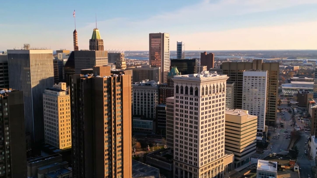 Drone view of Baltimore Maryland