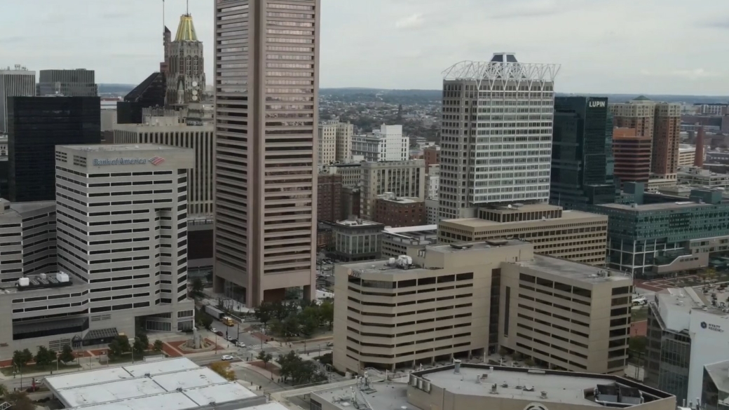 View from a drone of Baltimore Maryland