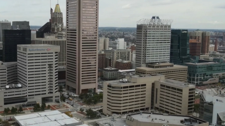 View from a drone of Baltimore Maryland