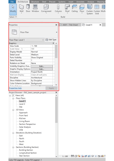 Use of properties panel in Revit
