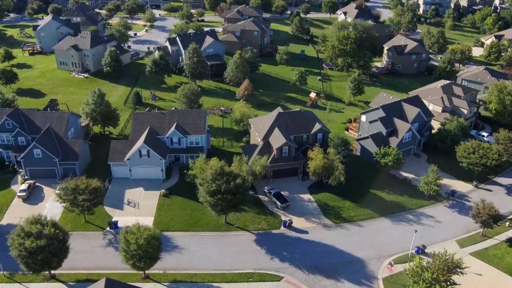 Aerial view of a neighborhood