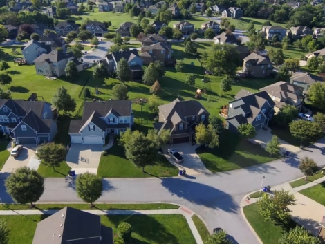 Aerial view of a neighborhood