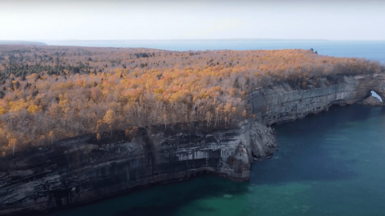 above the beautiful blue waters of Northern Michigan