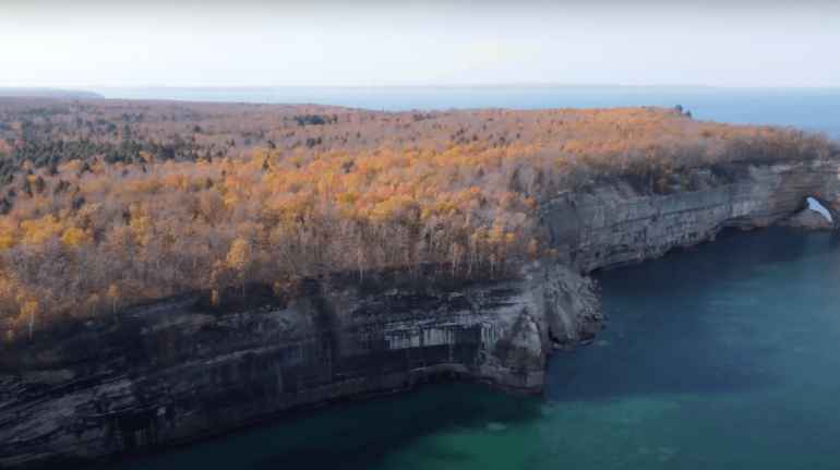 above the beautiful blue waters of Northern Michigan